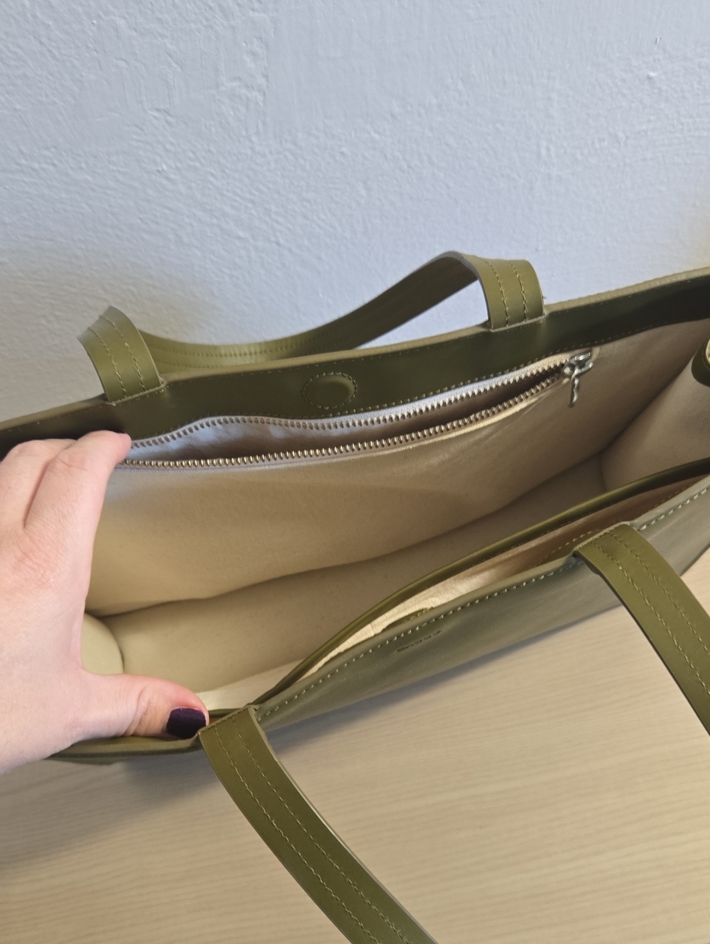 RARE - Baggu Olive Structured Leather Tote - Picture 3 of 4
